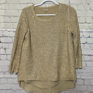 Cremieux Gold Sequin Knit Sweater